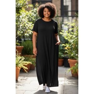 POPULAR 21 Womens Size 2X Black Maxi Long Dress Short Sleeve